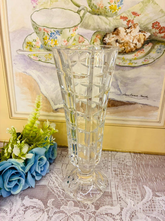 Vintage Clear Cut Crystal Pedestal Vase | 9 Inch Elegant Decor