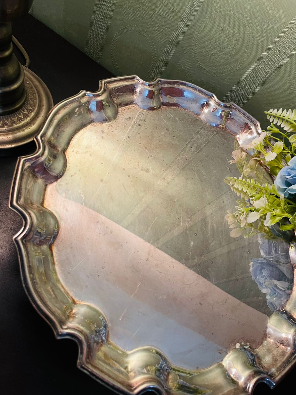 Vintage Silver Plated Round Serving Tray 12 Inch