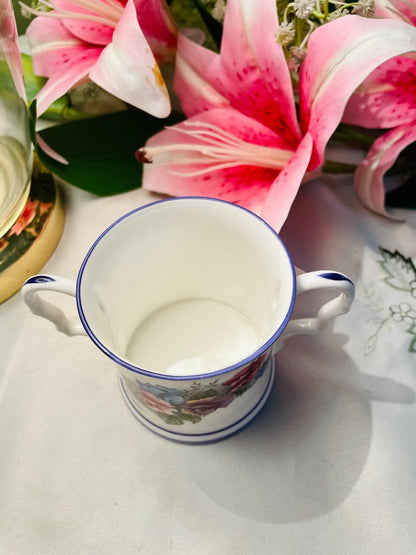 English Fine Bone China Floral Two-Handled Mug – Approx. 3.5 Inch