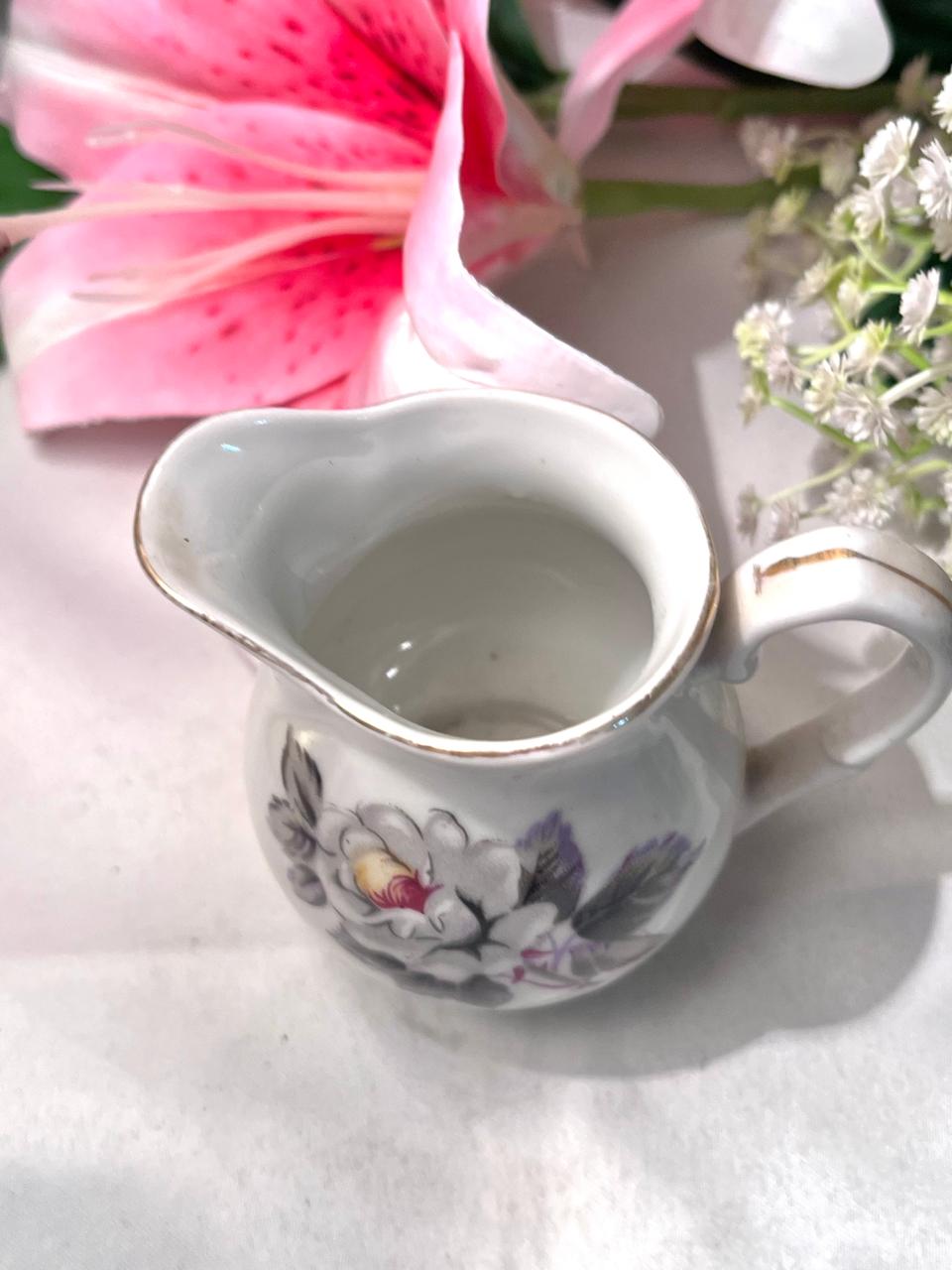 Vintage Floral Porcelain Creamer Jug with Gold Trim