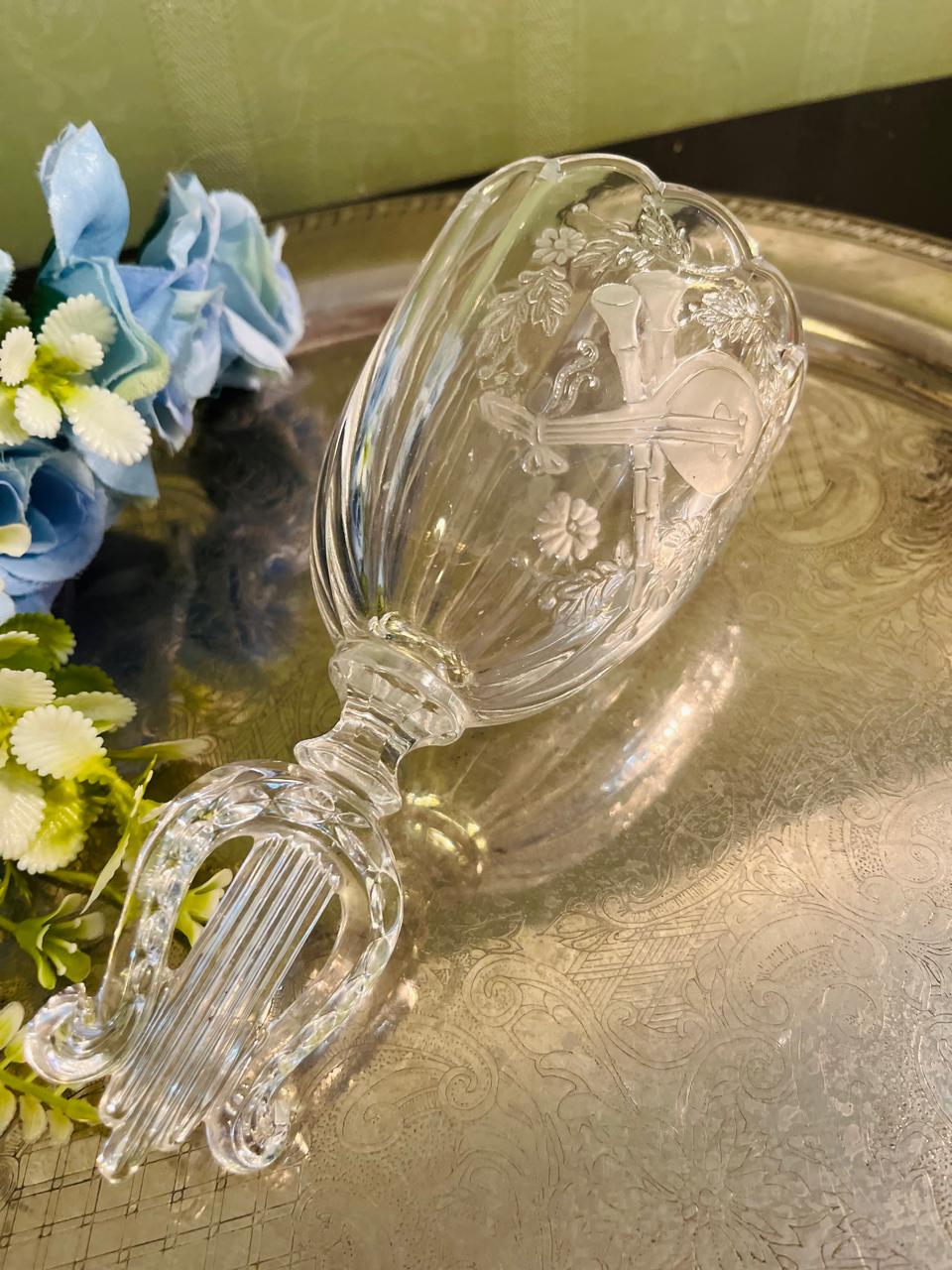 Vintage Pressed Crystal Bell 16 cm Lyre Handle