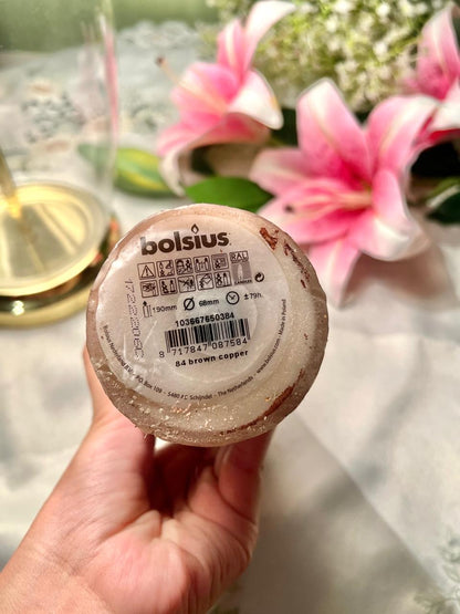 Bolsius Brown Scented Copper Pillar Candle – 19 cm