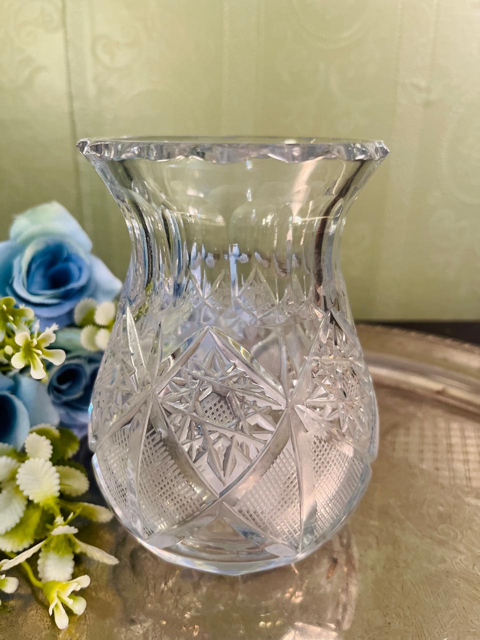 Vintage Cut Crystal Vase 13 cm Starburst Design