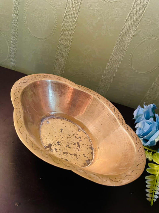Vintage Engraved Brass Decorative Bowl 8 Inch