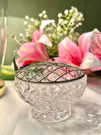 Vintage Clear Crystal Floral-Cut Bowl – Approx. 4 Inch