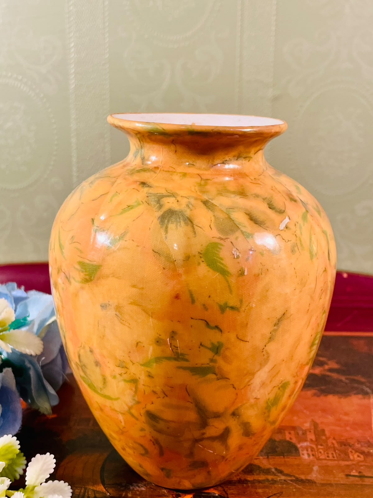 Orange Marbled Ceramic Vase – 6 Inch