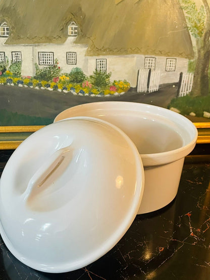 Large Oval White Apilco Porcelain Casserole Dish with Covered Lid