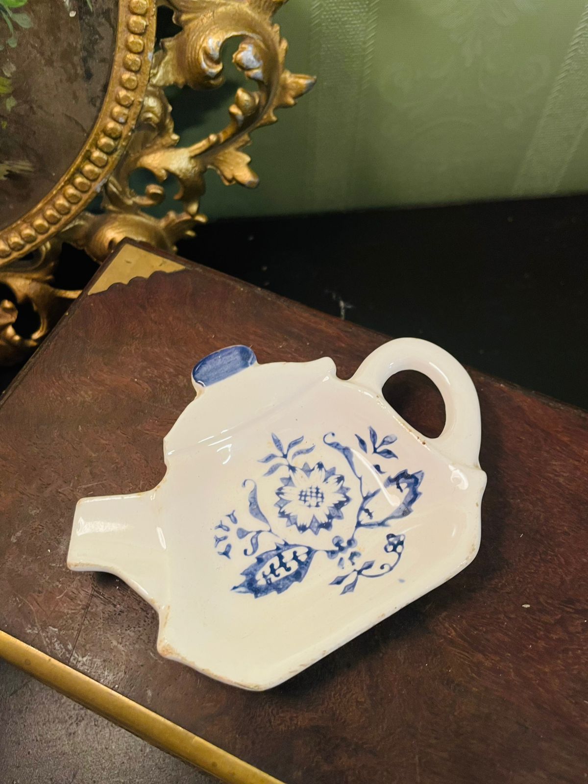 Blue Floral Ceramic Tea Bag Holder Vintage Tea Rest