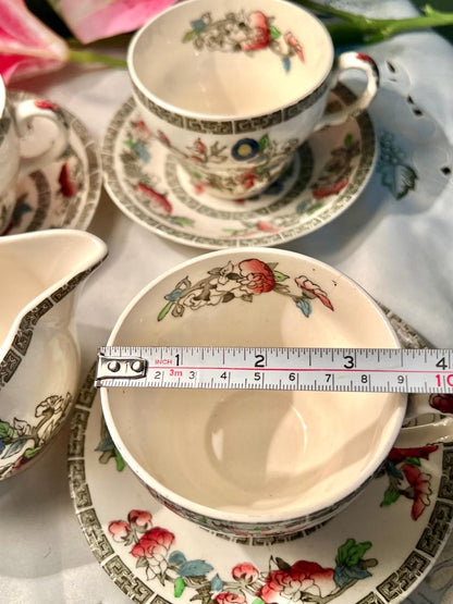 Indian Tree Johnson bros Floral Tea Set Black Border 7 Piece