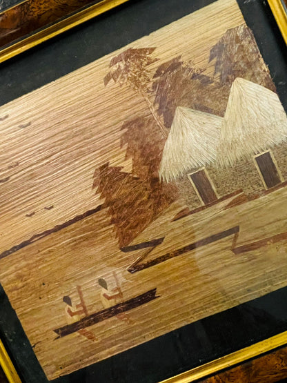 Vintage Marquetry Framed Landscape Wall Art