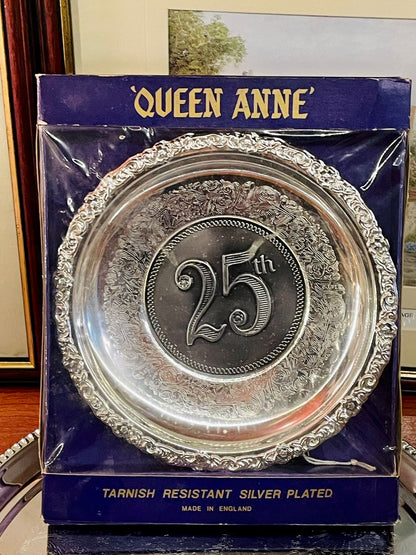 Queen Anne Silver Plate, 25th Anniversary Gift, Silver Plated Plate, Made in England Decor, Anniversary Keepsake, Vintage Silverware, Collectible Plate, Gift for Couple, Home Decor Accent