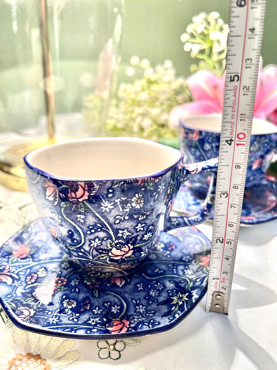 Ringtons Fine China Blue Chintz Cup & Saucer Set – Set of 2