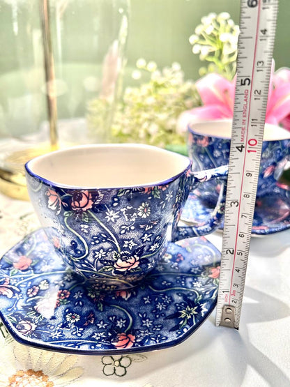 Ringtons Fine China Blue Chintz Cup & Saucer Set – Set of 2