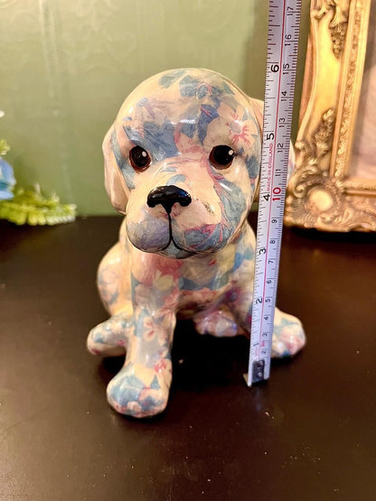 Vintage Floral Ceramic Puppy Figurine 6 Inch