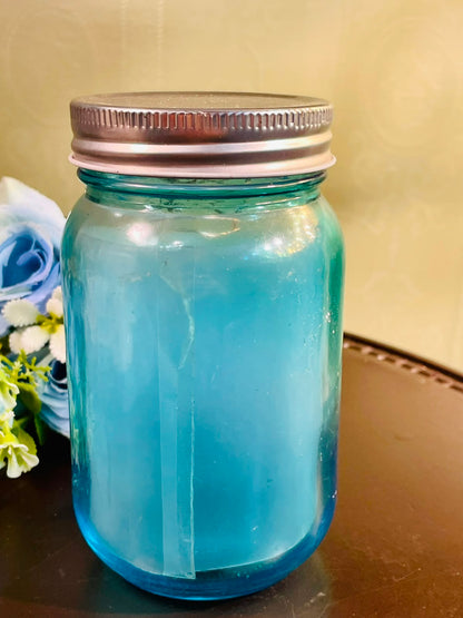 Blue LED Candle in Crystal Jar 15cm