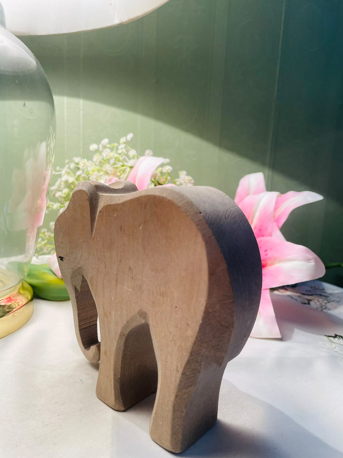 Hand-Carved Wooden Elephant Figurine Approx. 12 cm