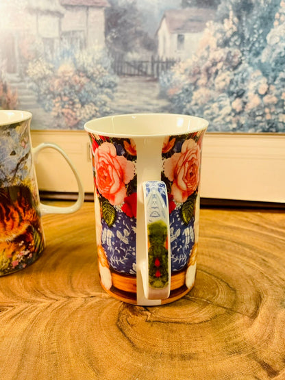 Cat Print Ceramic Mug Cute Kitten Tea Coffee Cups Set of 2