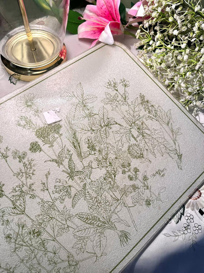 Green Botanical Rectangular Cutting Board 16 Inch