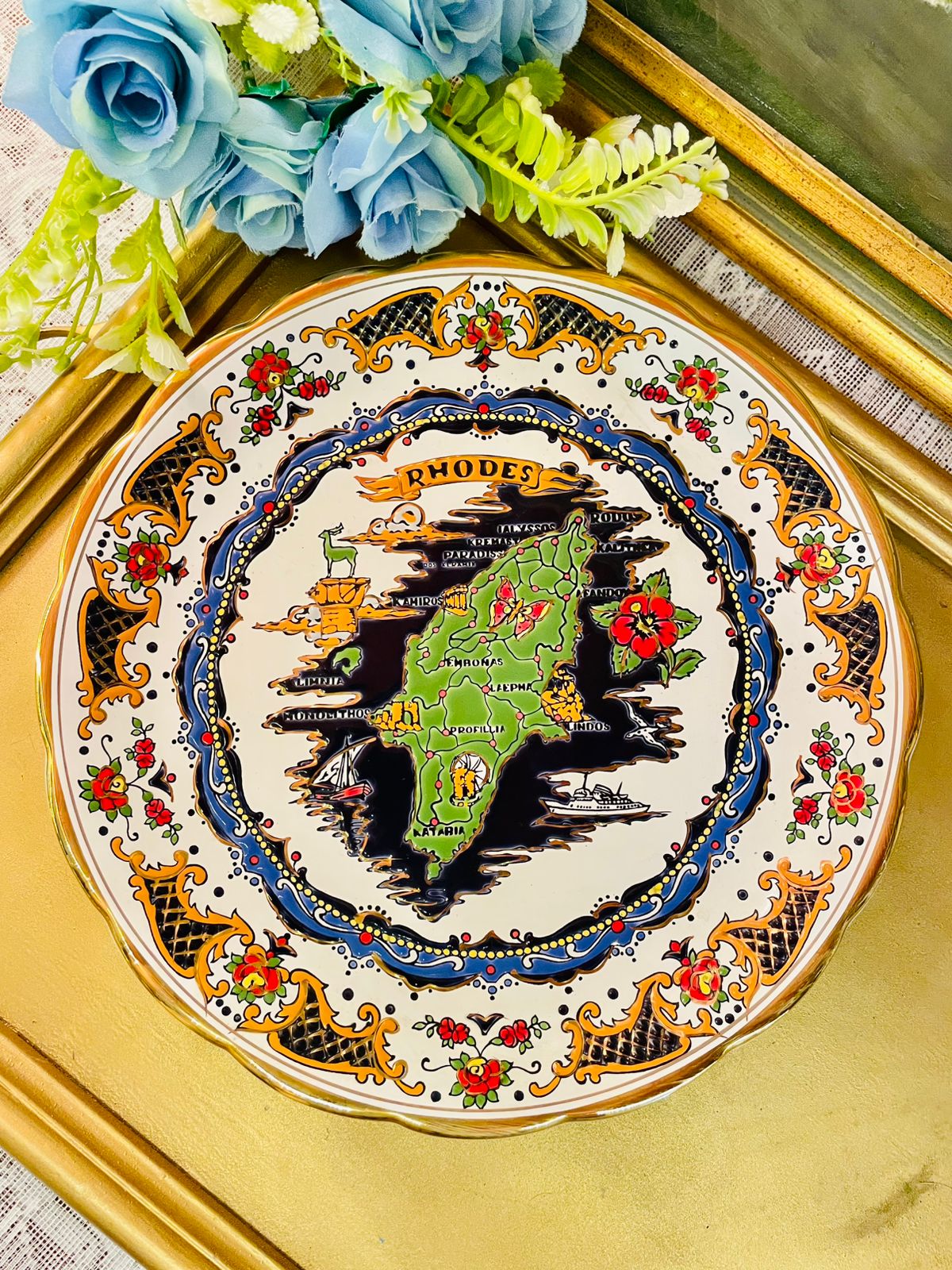 Hand-Painted Rhodes Map Plate – Greek Ceramic Home Decor 10in