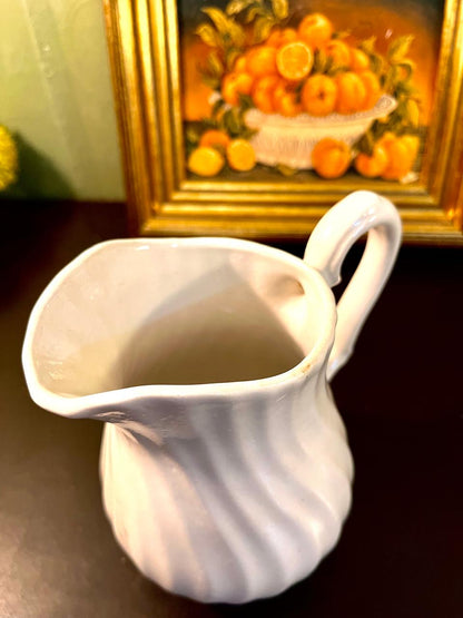 Vintage White Ceramic Water Jug 16 cm Fluted Pitcher