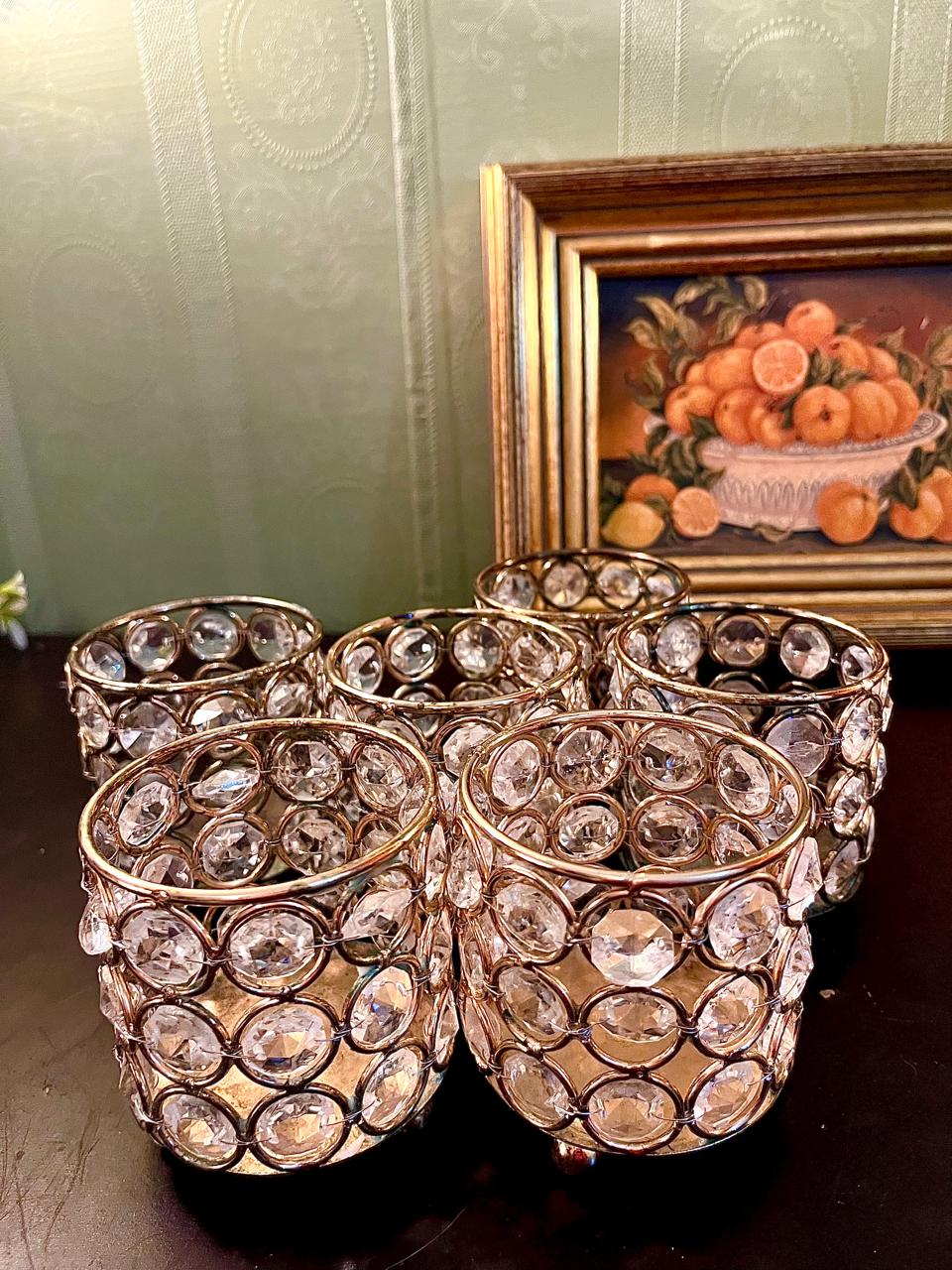 Crystal Beaded Rose Gold Tealight Holders – 4 Inch (each piece price)
