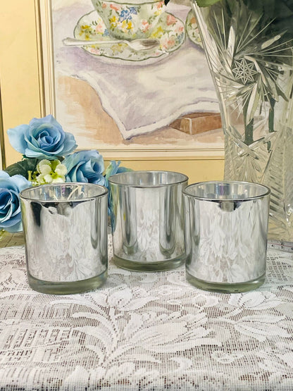 Vintage Silver Mercury Glass Candle Holder with Candles