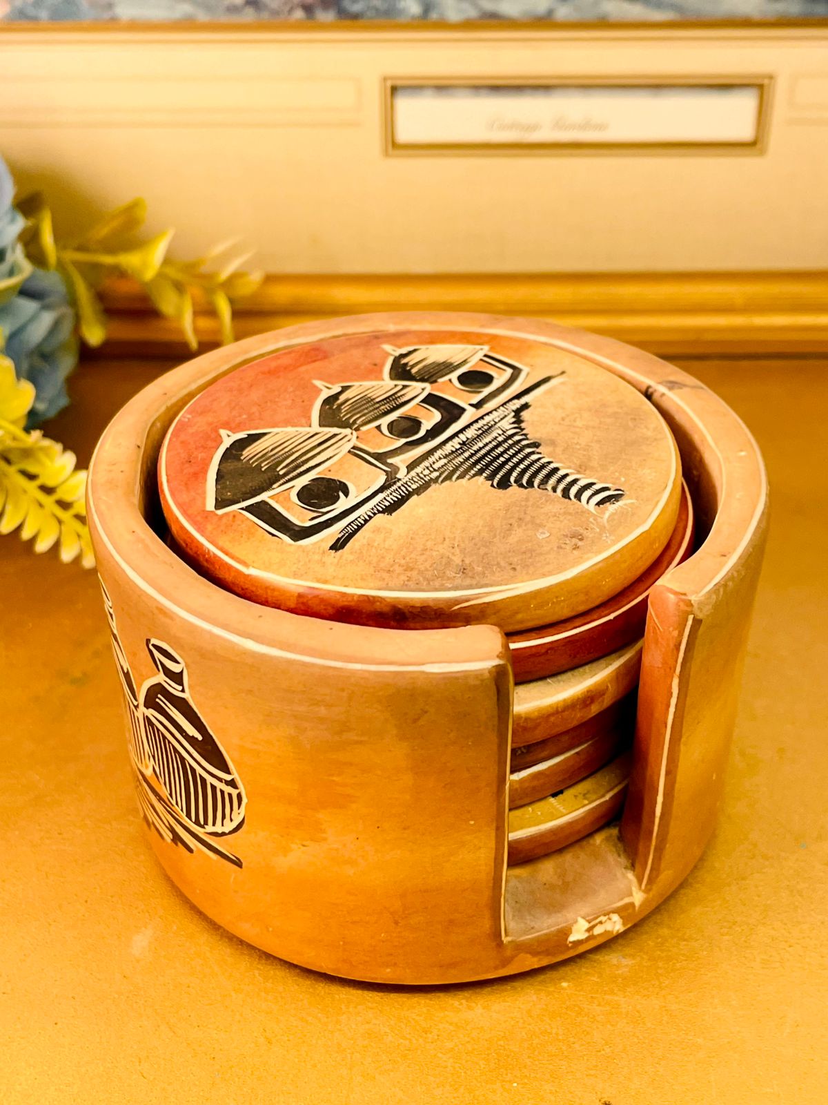 Handmade Wooden Coaster Set with Holder