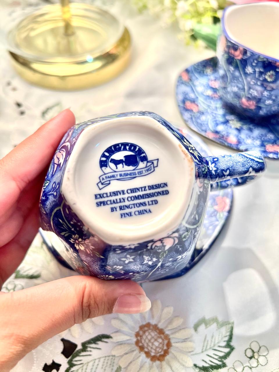 Ringtons Fine China Blue Chintz Cup & Saucer Set – Set of 2