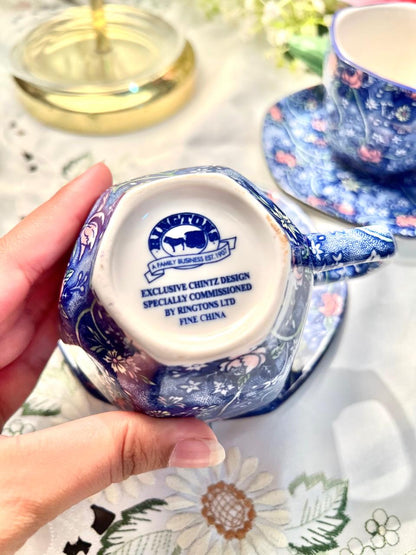 Ringtons Fine China Blue Chintz Cup & Saucer Set – Set of 2