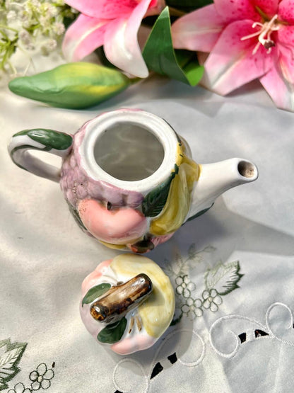 Vintage Hand Painted Ceramic Fruit Design Mini Teapot – 10cm