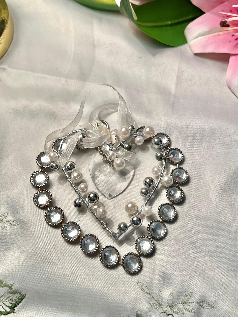Heart-Shaped Crystal & Pearl Hanging Decor 5"