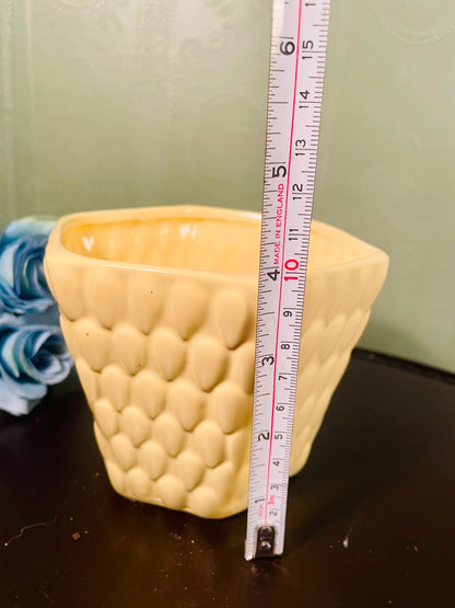 Yellow Textured Ceramic Square Plant Pot – 4 Inch