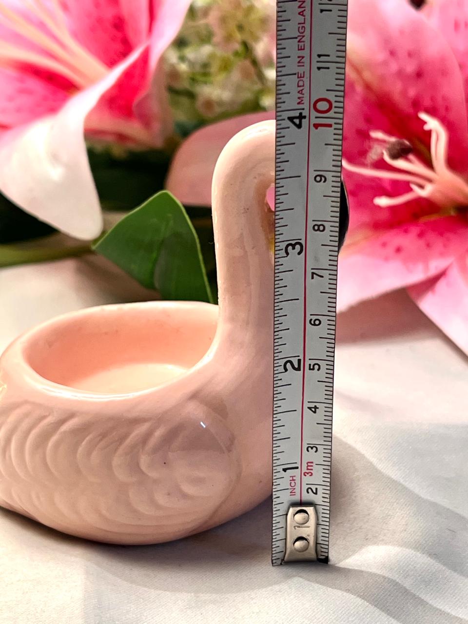 Vintage Pink Ceramic Swan Candle Holder Approx. 9 cm