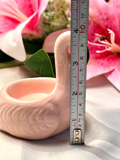 Vintage Pink Ceramic Swan Candle Holder Approx. 9 cm