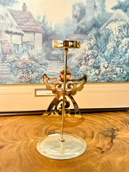 Vintage Silver Tone Angel Candle Holder Decorative Accent