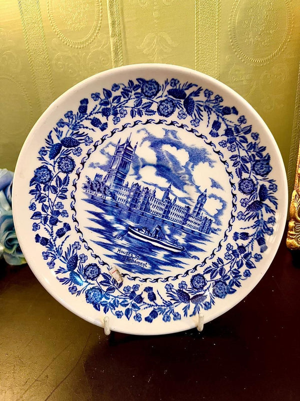 Vintage Blue Houses of Parliament Plate 8 Inch Wall Decor