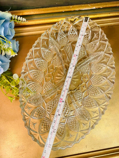 Vintage Cut Glass Divided Serving Dish – Elegant Tableware