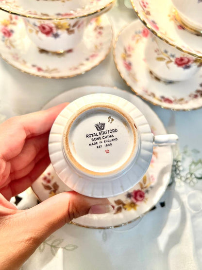 Royal Stafford Floral Bone China Teacup & Saucer Set England