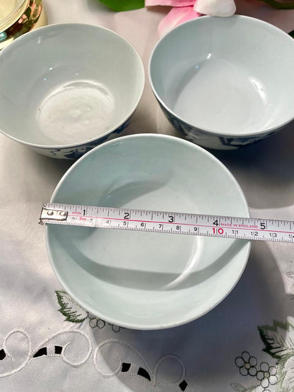 Vintage Blue & White Figural Bowls Set of 3 – 4.5 Inch