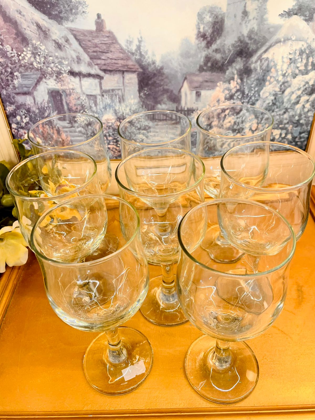 Vintage Glass Goblet Set – Elegant Wine Glasses (Set of 8)