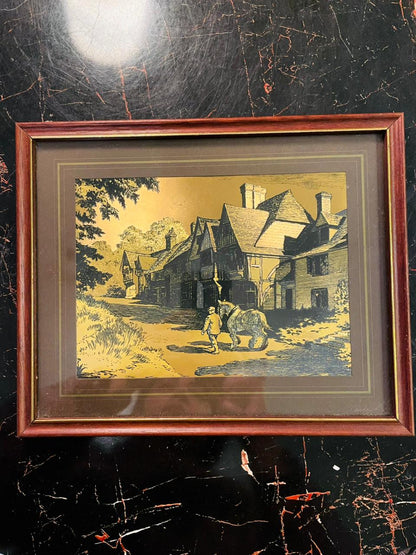 Set of 2 Vintage Framed Village Scene 3D illustration Art