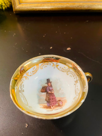 Vintage Mini Porcelain Footed Tea Bowl with Gold Trim 3"