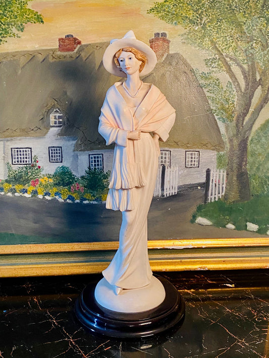 The Leonardo Collection Elegant Lady Figurine with Shawl & Hat – Tall Porcelain Sculpture – 12 Inches