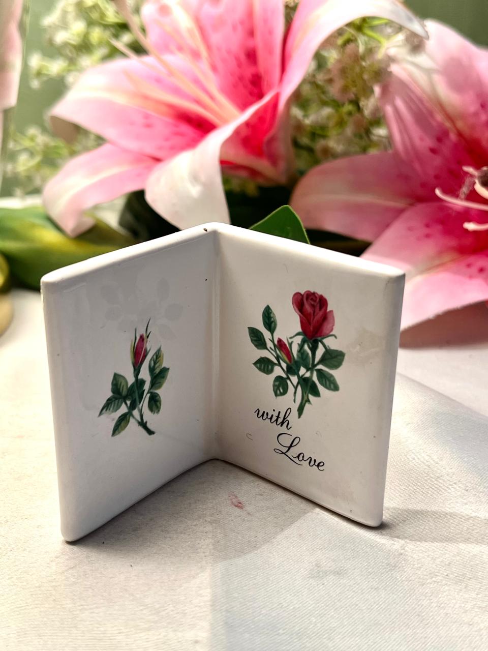 Vintage Philip Laureston England Ceramic “With Love” Rose Plaque Approx. 8 cm