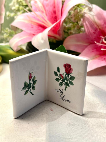 Vintage Philip Laureston England Ceramic “With Love” Rose Plaque Approx. 8 cm