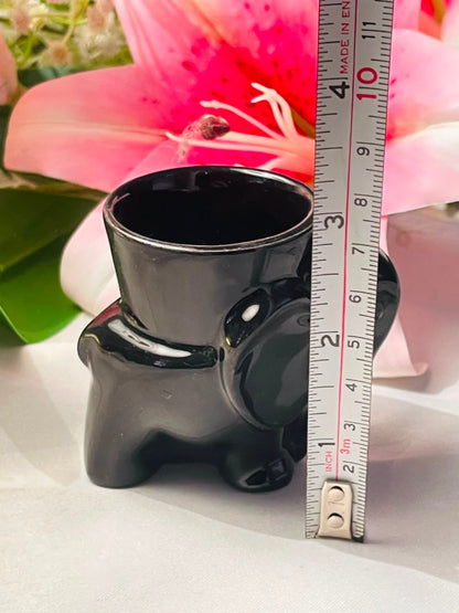 Black Elephant Ceramic Holder Glossy Finish Approx. 8 cm