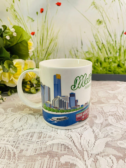 Melbourne Australia Skyline & Victoria Landmark Ceramic Mug – Souvenir Coffee Cup