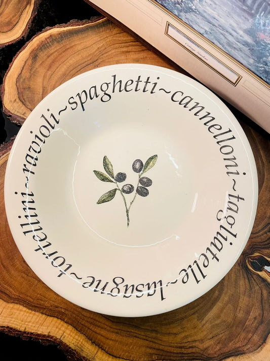 Italian Olive Pasta Plate | Ravenna Cannelloni Spaghetti Plate, Oven Safe