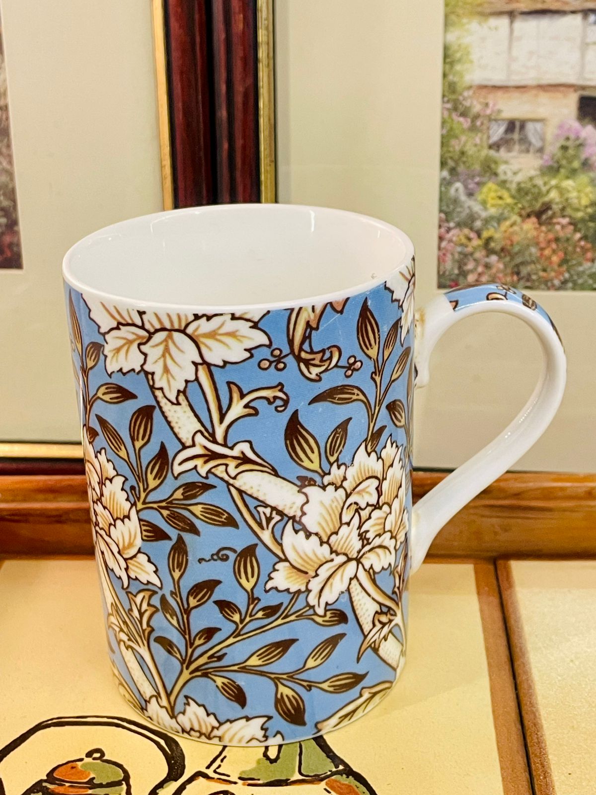 Floral Blue Fine China Mug – Vintage Style – Microwave Safe