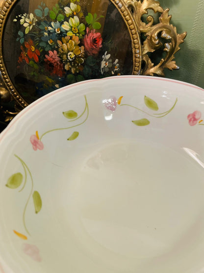 Vintage Pink Floral Ceramic Serving Bowl 10 Inch